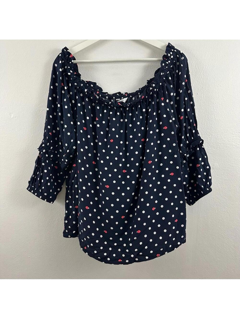 Crown & Ivy Navy White Polka Dots Ladybugs Cropped Top Women's Size XXL